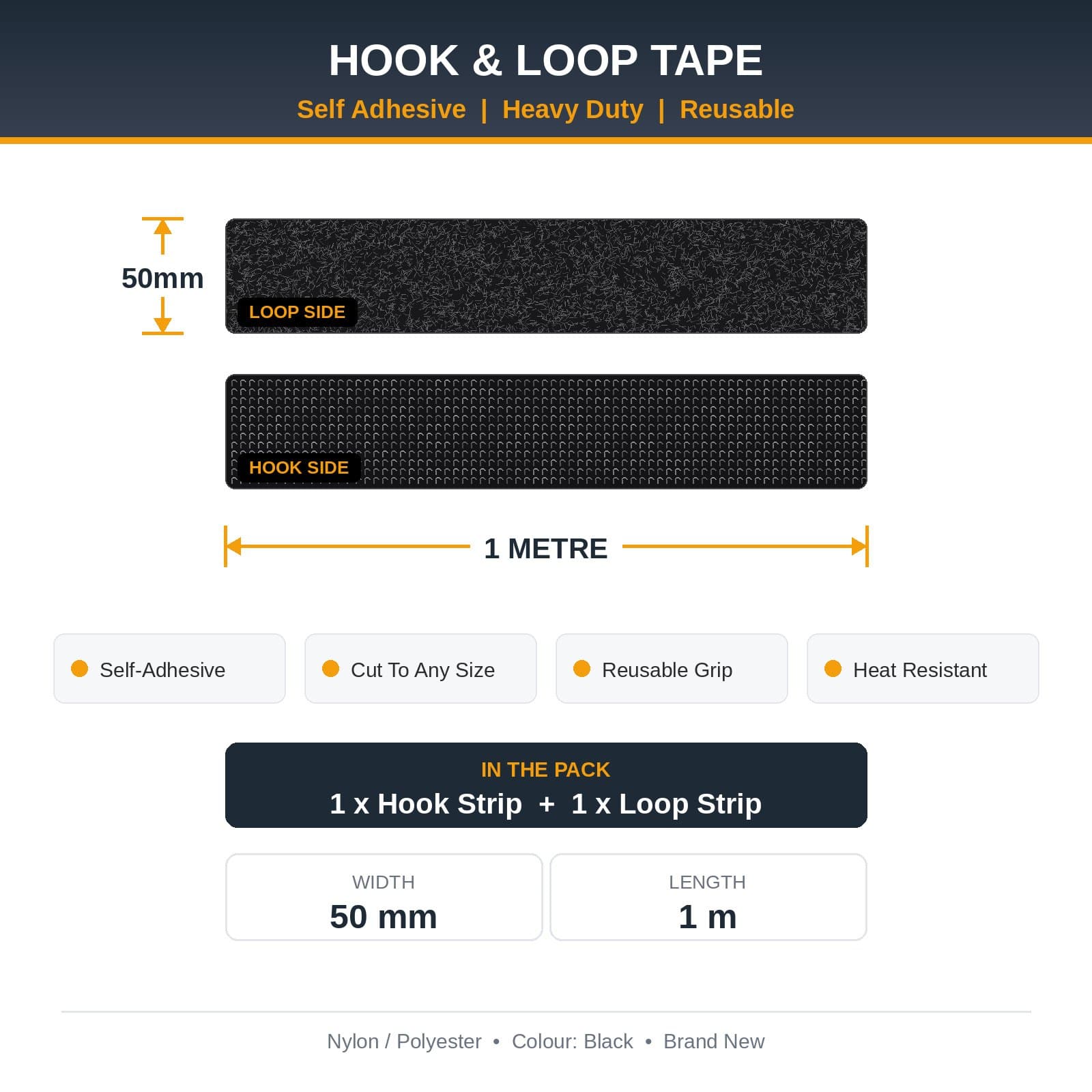 Self-Adhesive Hook & Loop Tape, 50 mm, photo 2