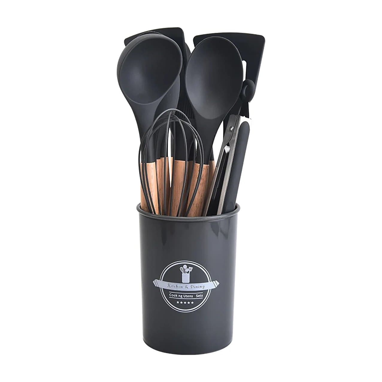 Silicone Kitchen Utensil Set with Holder — Black, photo 5