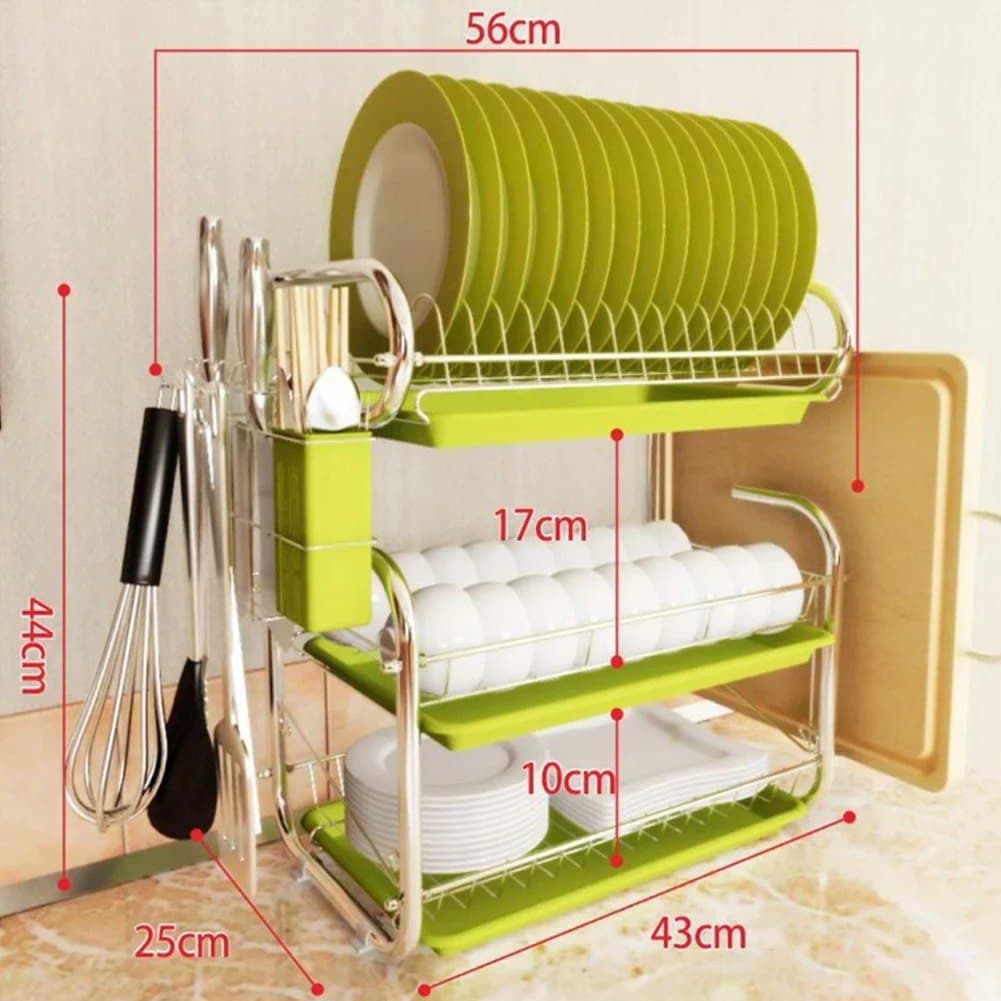 3-Tier Dish Drying Rack with Cutlery Holder — Green, photo 3